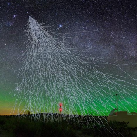 An artist's rendering of a cosmic-ray air shower